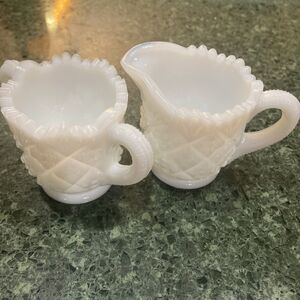 Vintage Westmoreland Demitasse Thumbelina Milk Glass Cream & Open Sugar Set